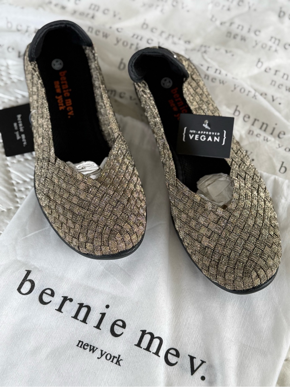 bernie mev. Metallic Gold Woven Vegan Ballet Flats